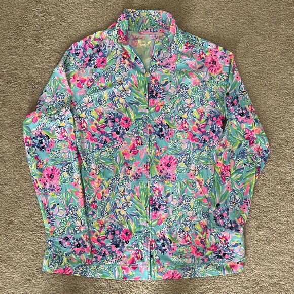 Lilly Pulitzer Luxletic Hadlee Jacket Large Floral Preppy UPF 50+ Stretch Tennis - Picture 1 of 6